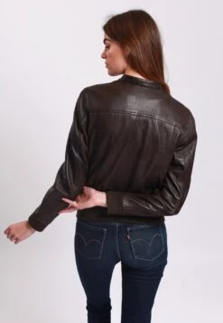 Lee Cooper Leather Jacket With Round Collar - 2 Zipped Side Pockets - - Veste En Cuir - Brown -Lee Cooper Soldes 1b8ad6aeab754539a7c2abb4266f2b09