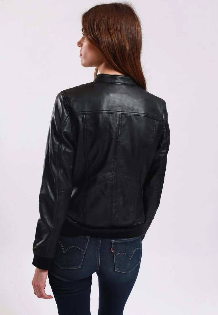 Lee Cooper Leather Jacket With Round Collar - 2 Zipped Side Pockets - - Veste En Cuir - Black 5 Lee Cooper Leather Jacket With Round Collar - 2 Zipped Side Pockets - - Veste En Cuir - Black – Image 3