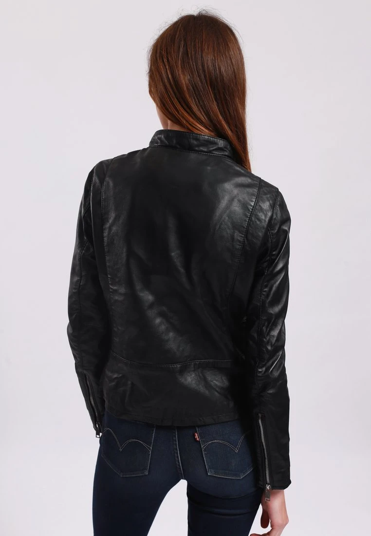 Lee Cooper Leather Jacket With Round Collar And Push Button Closure - - Veste En Cuir - Black 5 Lee Cooper Leather Jacket With Round Collar And Push Button Closure - - Veste En Cuir - Black – Image 3