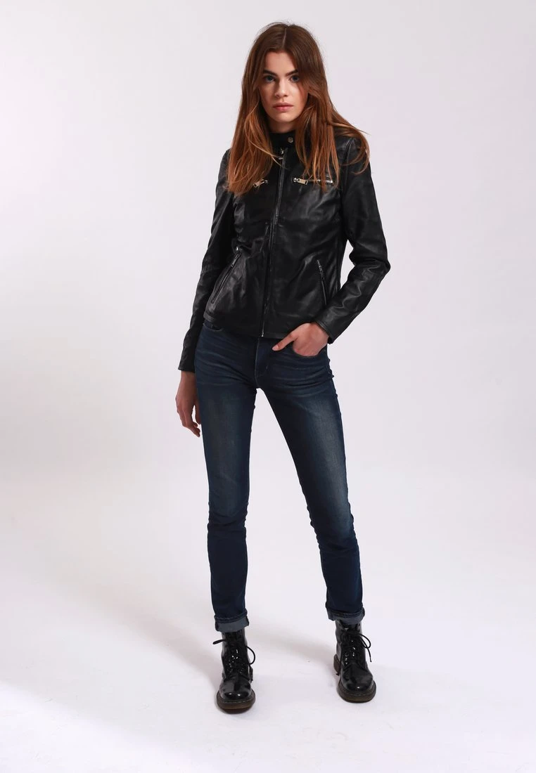 Lee Cooper Leather Jacket With Round Collar And Push Button Closure - - Veste En Cuir - Black 4 Lee Cooper Leather Jacket With Round Collar And Push Button Closure - - Veste En Cuir - Black – Image 2