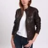 Lee Cooper Leather Jacket With Round Collar - 2 Zipped Side Pockets - - Veste En Cuir - Brown -Lee Cooper Soldes afba6288952e437cad255a94a20f4de4