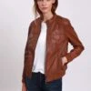 Lee Cooper Leather Jacket With Round Collar - 2 Zipped Side Pockets - - Veste En Cuir - Cognac -Lee Cooper Soldes bf9c028575714cdea6d98a41dd0f0ecd