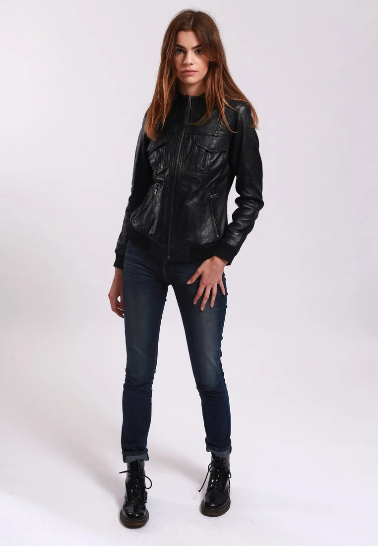 Lee Cooper Leather Jacket With Round Collar - 2 Zipped Side Pockets - - Veste En Cuir - Black 4 Lee Cooper Leather Jacket With Round Collar - 2 Zipped Side Pockets - - Veste En Cuir - Black – Image 2